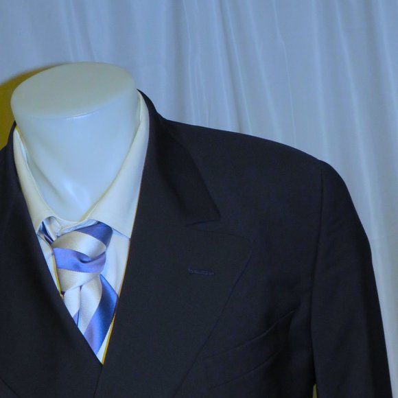 Romeo Gigli Vintage Solid Blue Peak Lapel Double Breasted Suit Jacket 40R - Picture 1 of 11